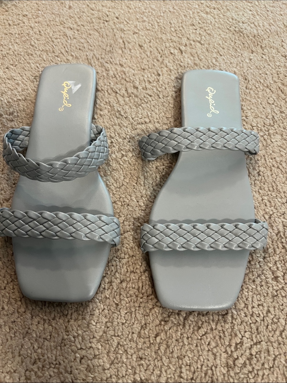 Qupid Light Gray Braided Double-Strap Slide Sandals